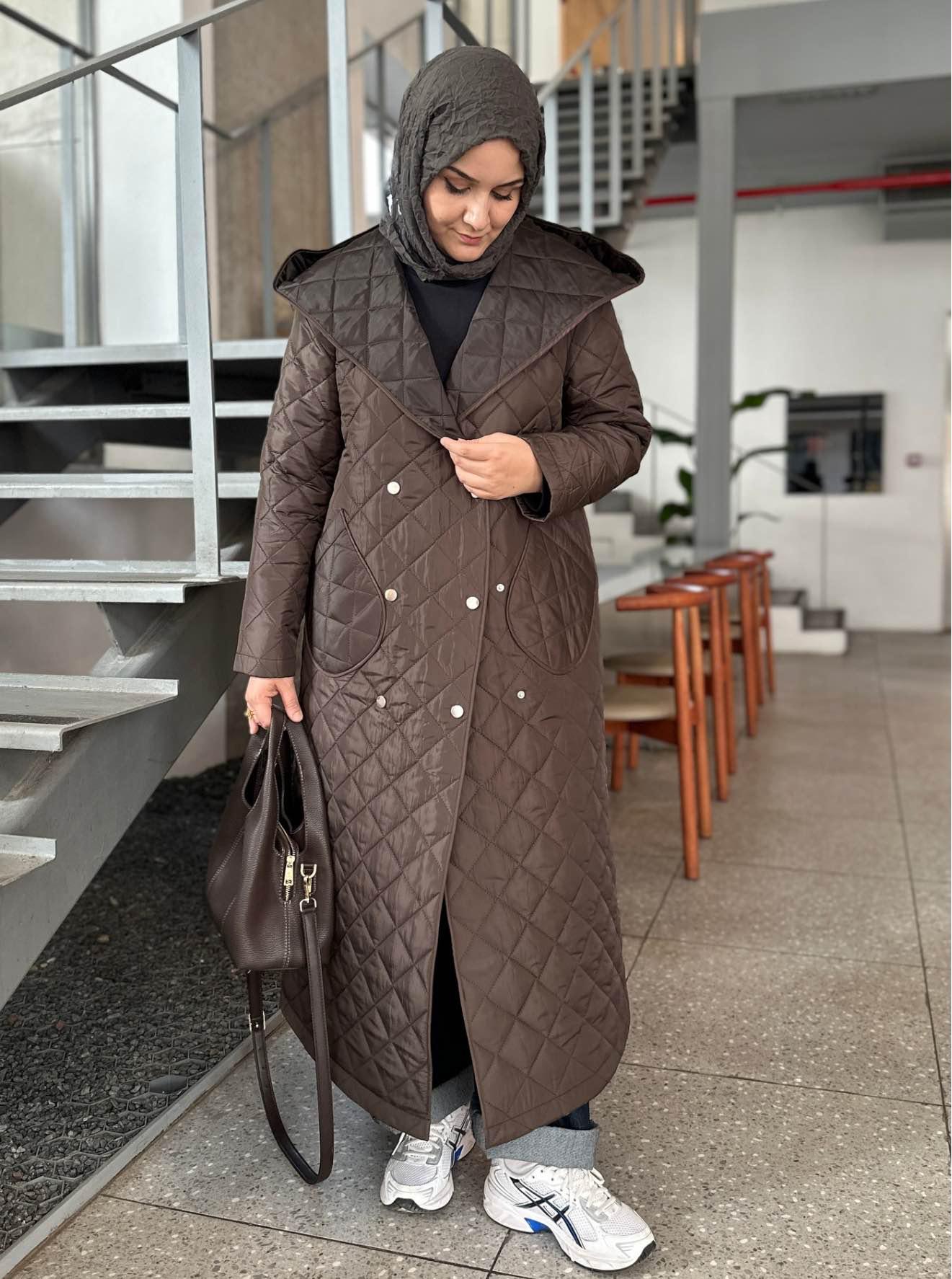 ŞAL YAKA KAPİTONE MONT KAHVE