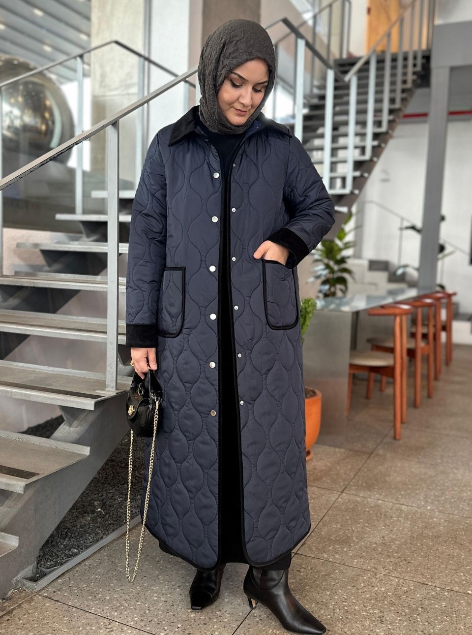 SOĞAN DESENLİ KAPİTONE MONT MAVİ 