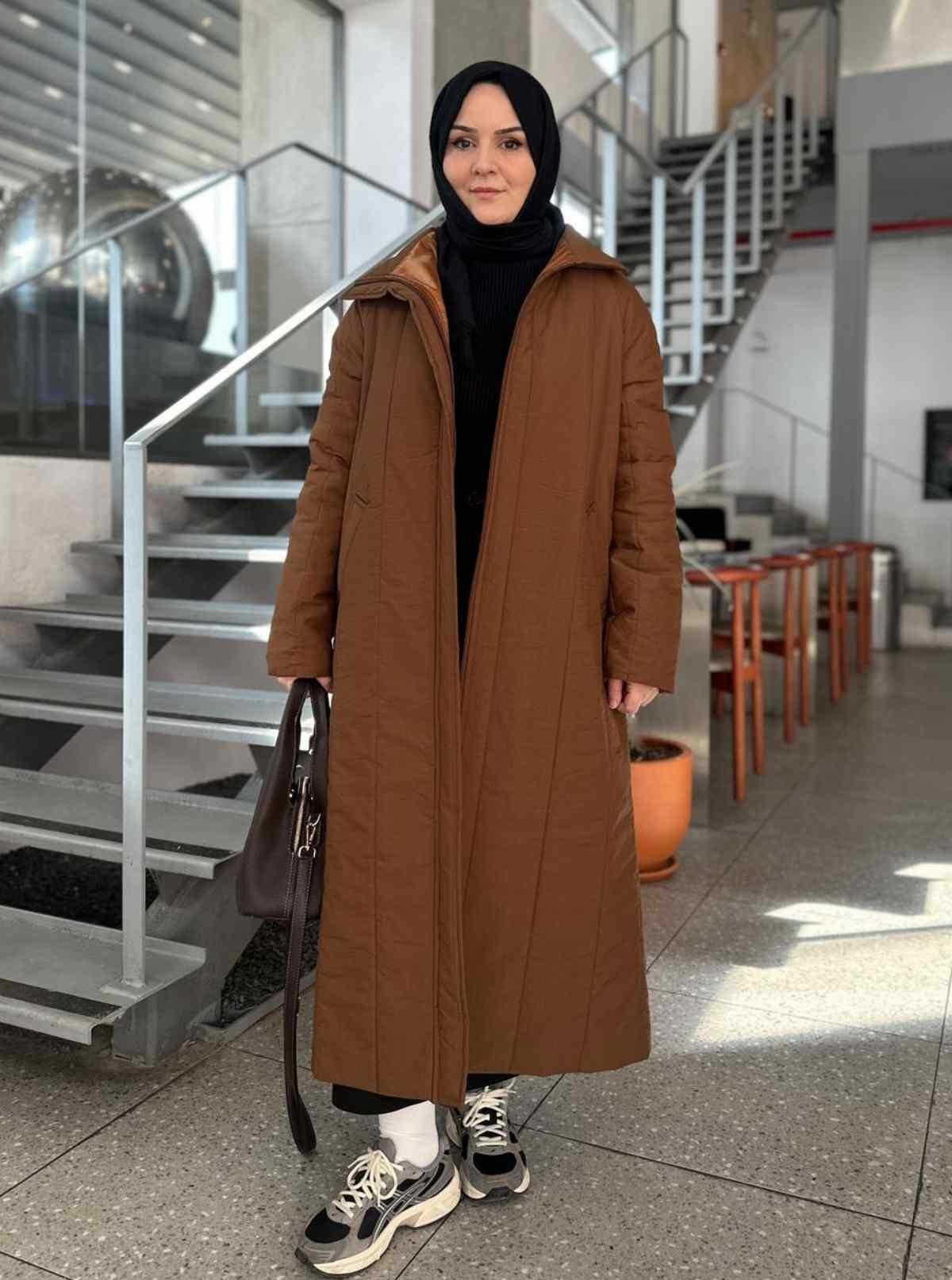 DİK YAKA FERMUARLI MONT KAHVE