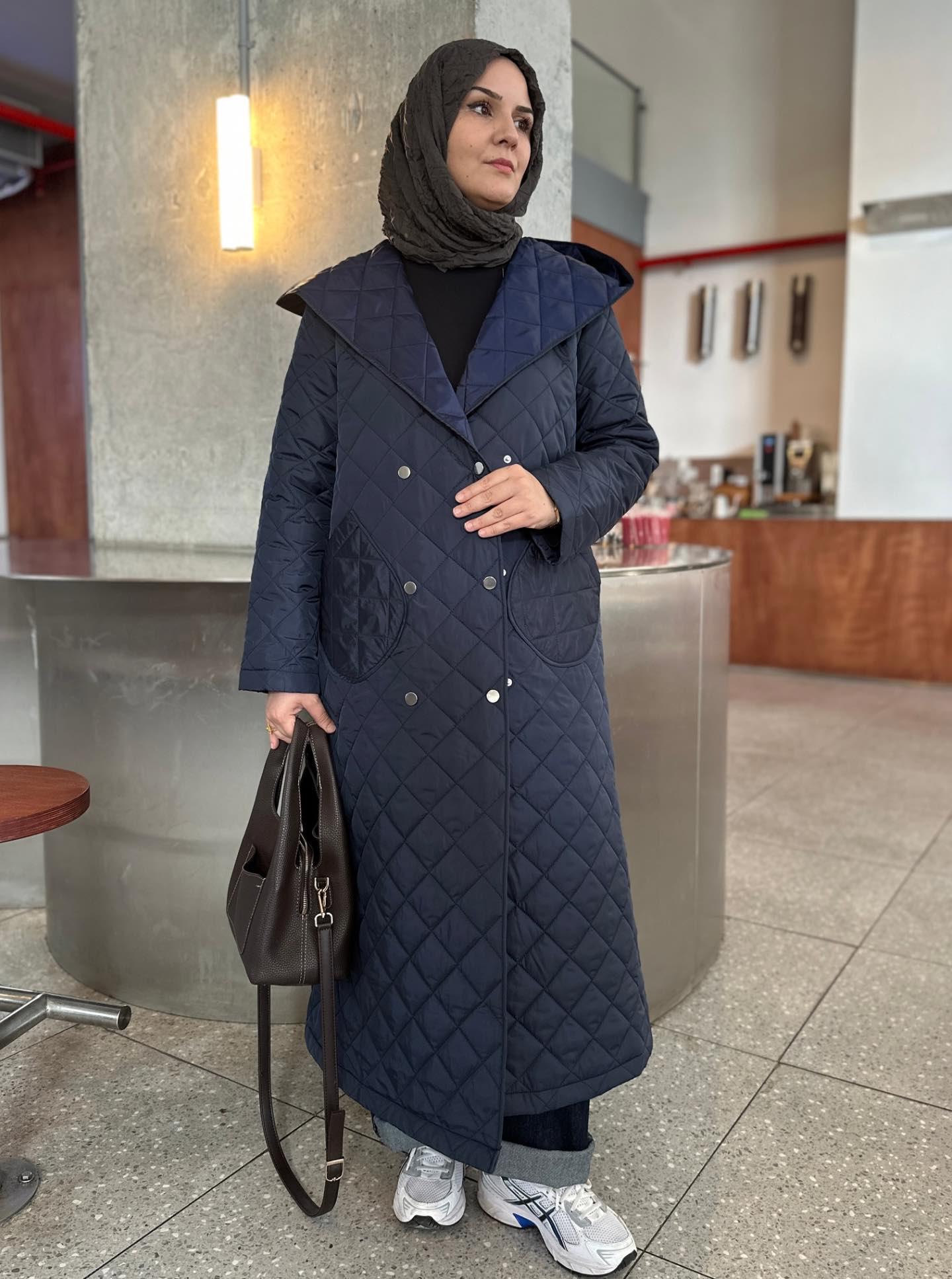 ŞAL YAKA KAPİTONE MONT LACİVERT