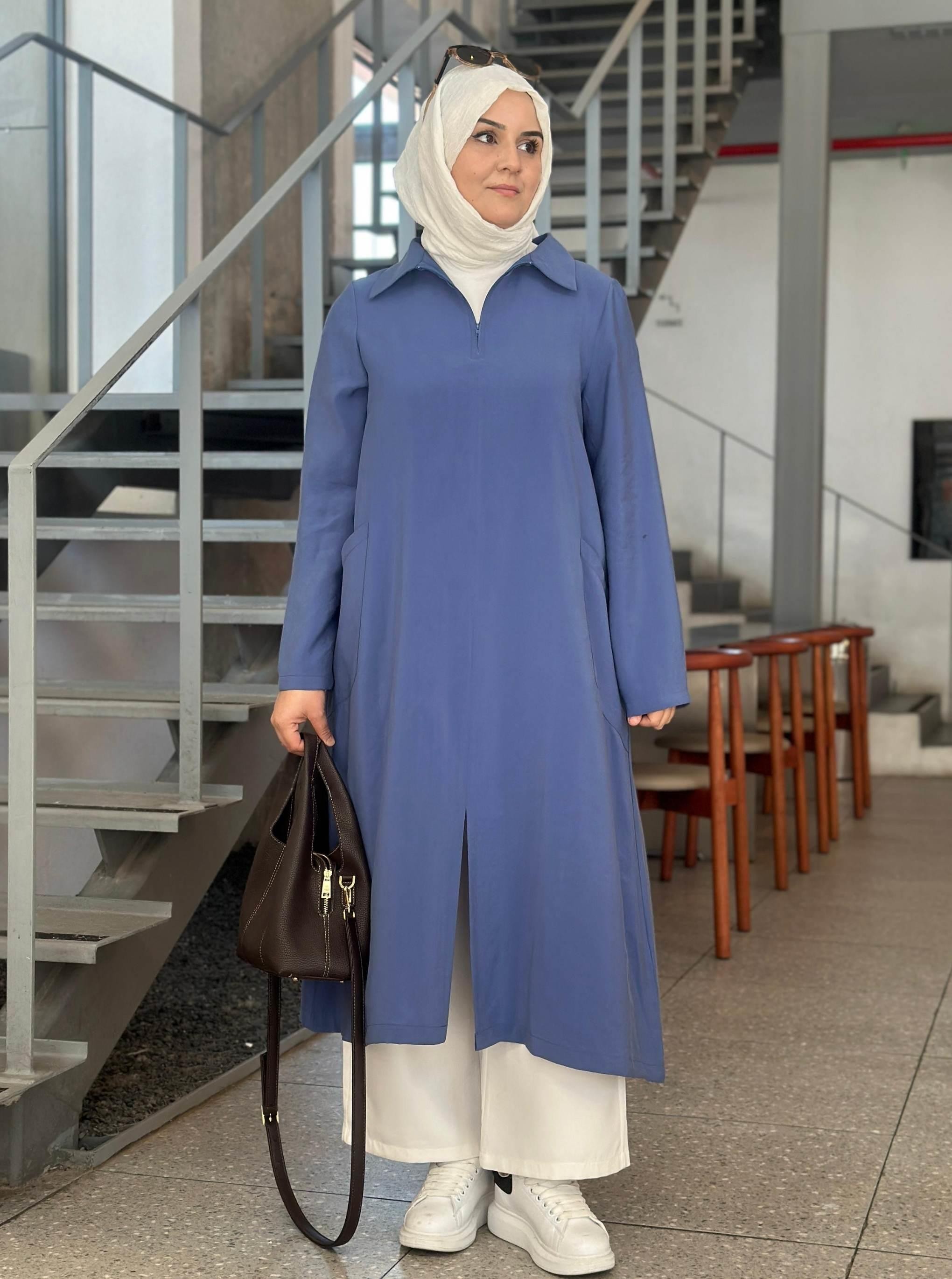FERMUARLI TENSEL TUNİK MAVİ