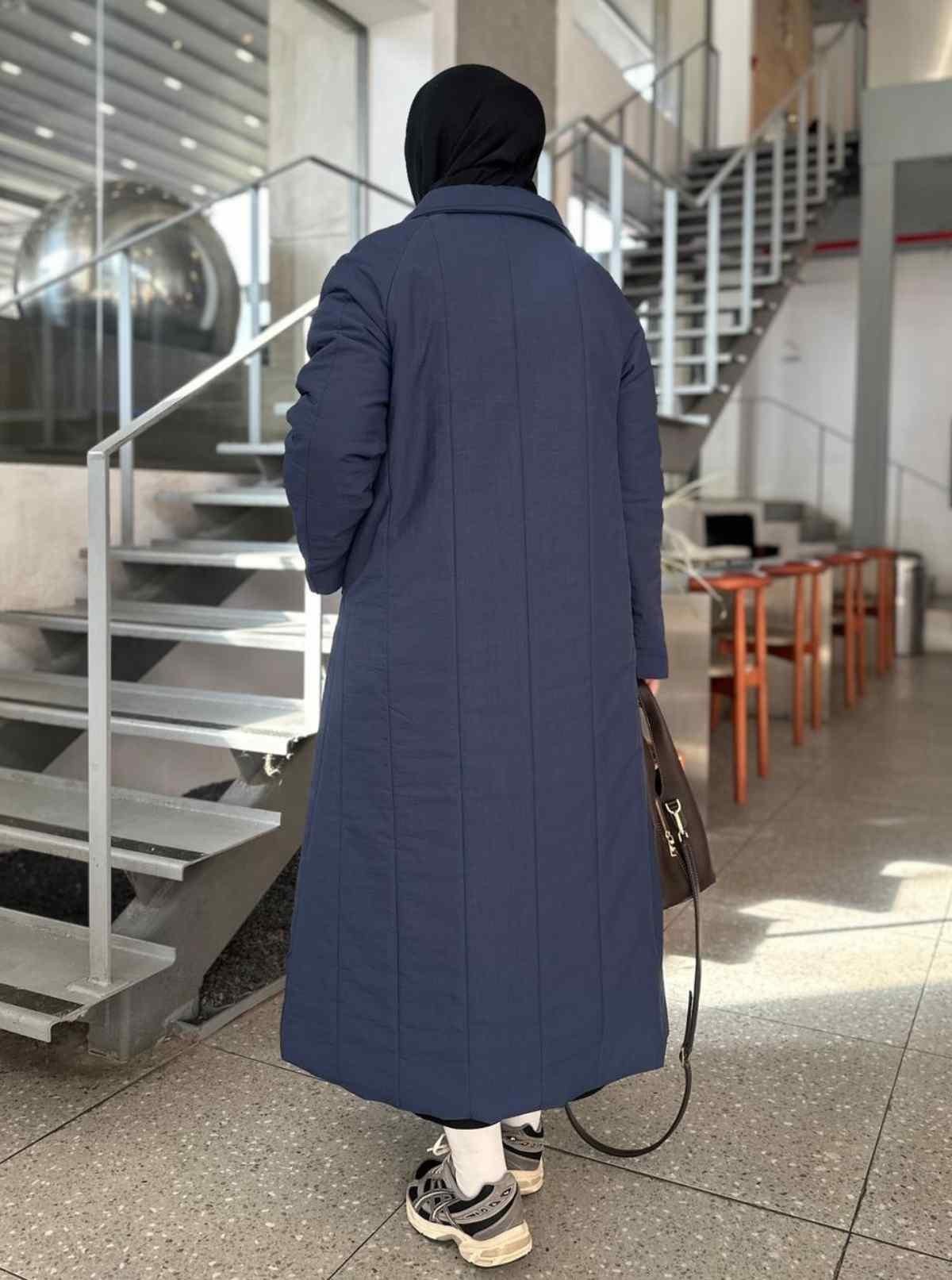 DİK YAKA FERMUARLI MONT MAVİ