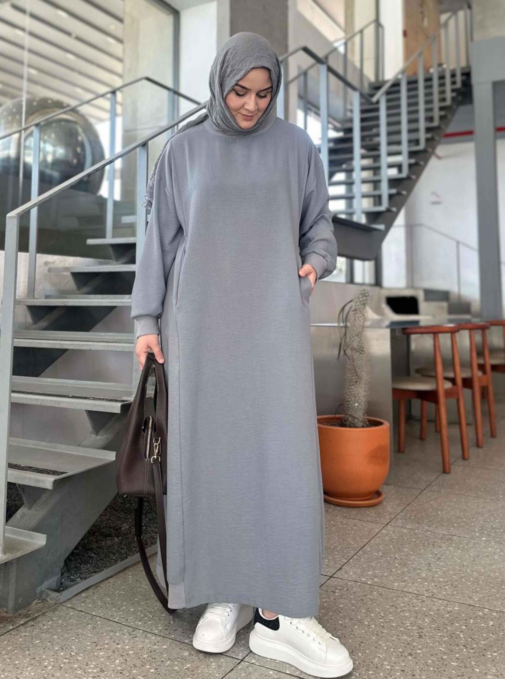 RİBANALI KETEN ELBİSE GRİ