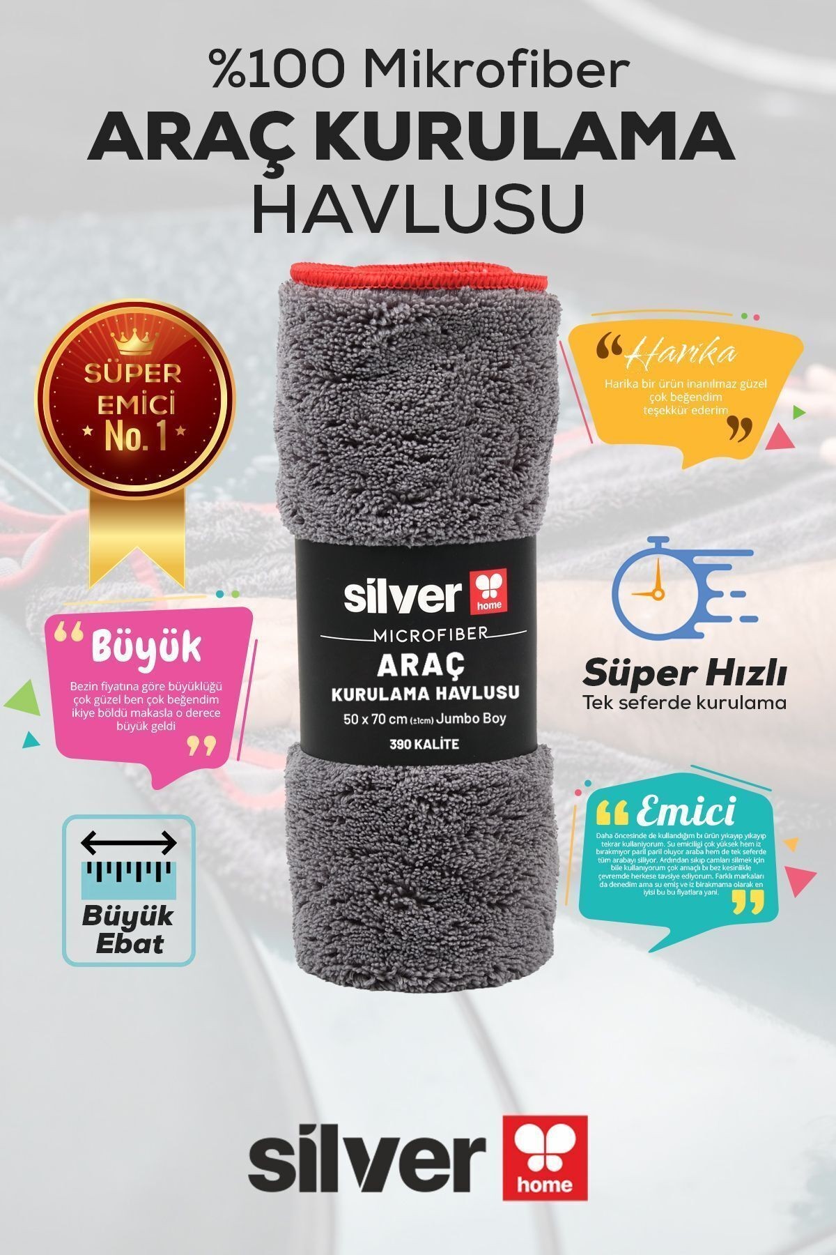 Silver Home Süper Emici Araç Kurulama Bezi 50x70 Cm - Mutfak Havlusu & Kurulama Bezi