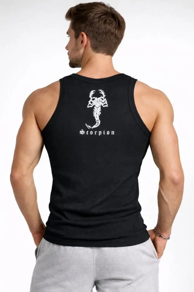 Erkek Spor Fitilli Atlet 2li Set Siyah Ve Beyaz Slim Fit Kaşkorse Arka Baskılı Spor Atlet · 3
