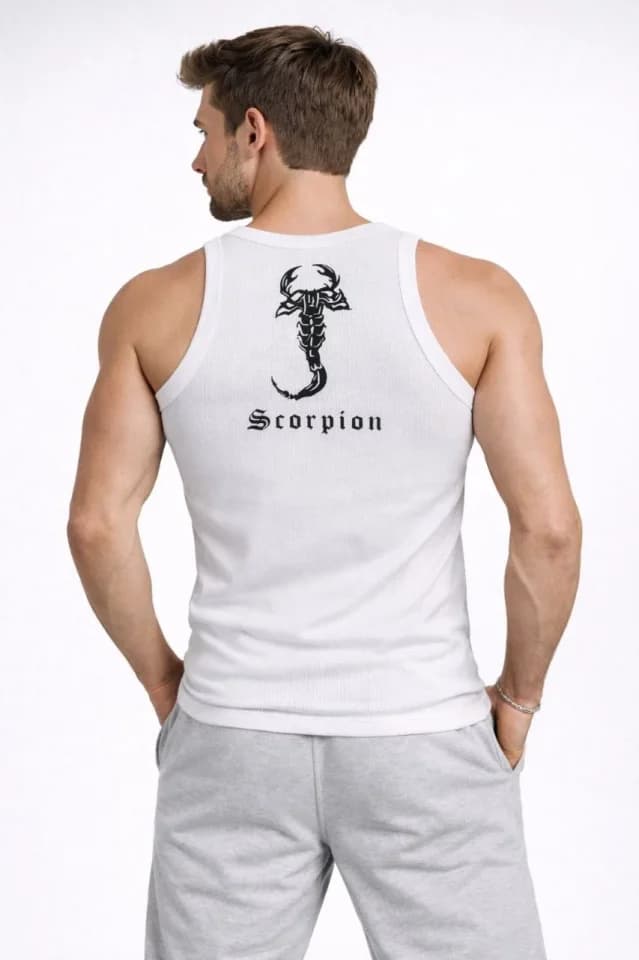 Erkek Spor Fitilli Atlet 2li Set Siyah Ve Beyaz Slim Fit Kaşkorse Arka Baskılı Spor Atlet · 2