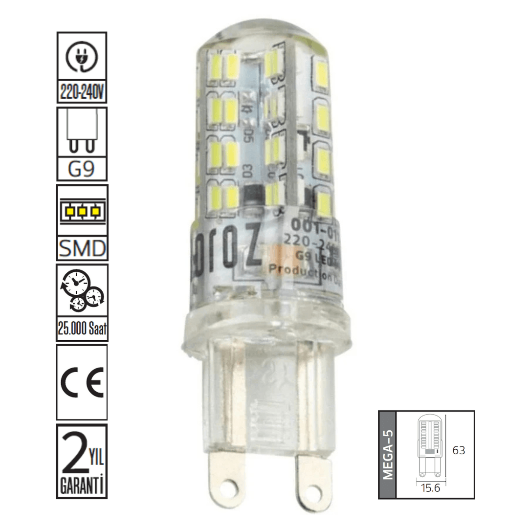 5W Mega Led Ampul Sarı Işık 2700K G9 Duylu