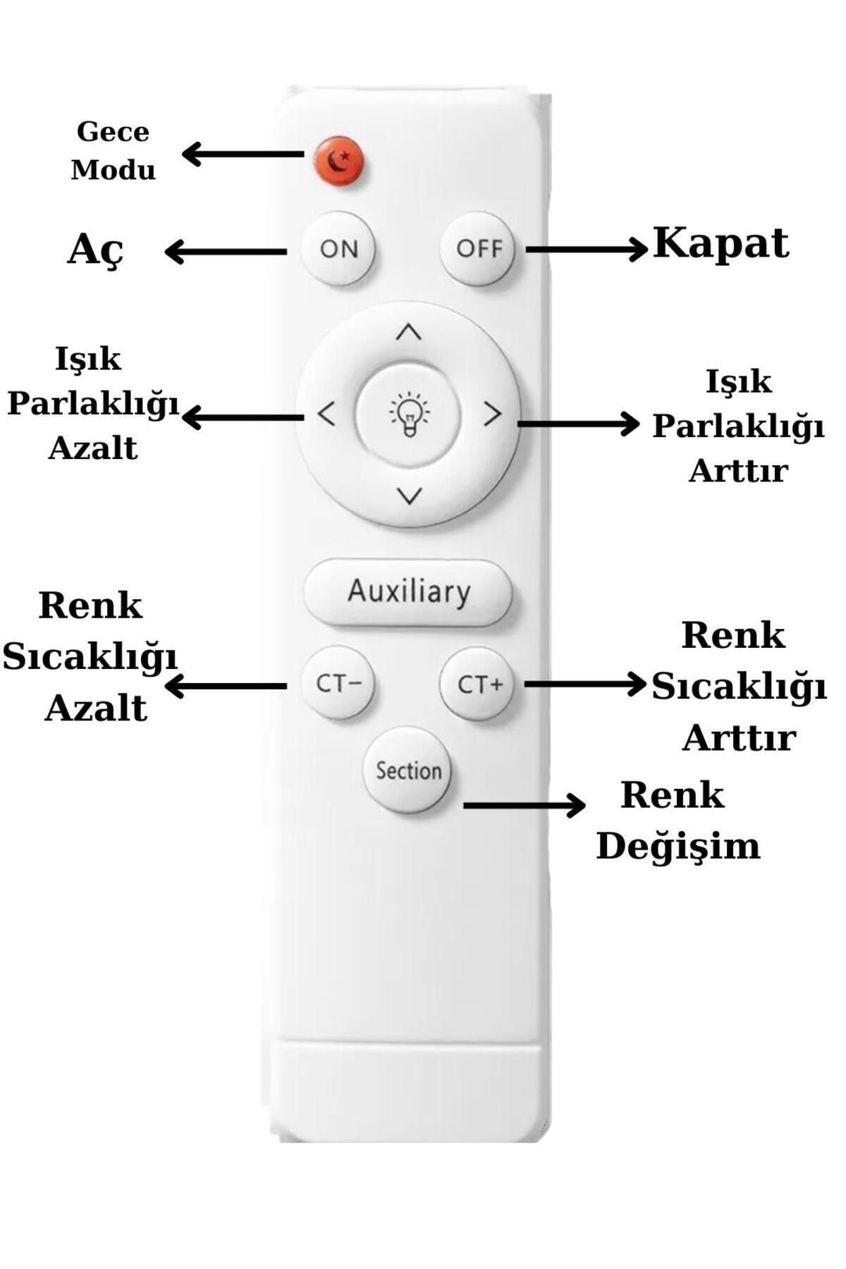Nipul Siyah Plafonyer Modern Kumandalı 3 Renk Işık Ledli Avize