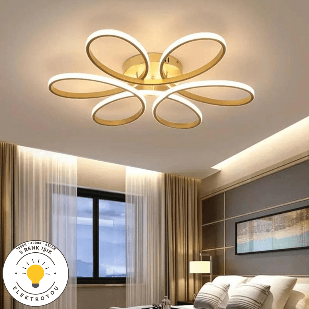 Nipul Eskitme Plafonyer Modern Ultra Süper 3 Renk Işıklı Ledli Avize