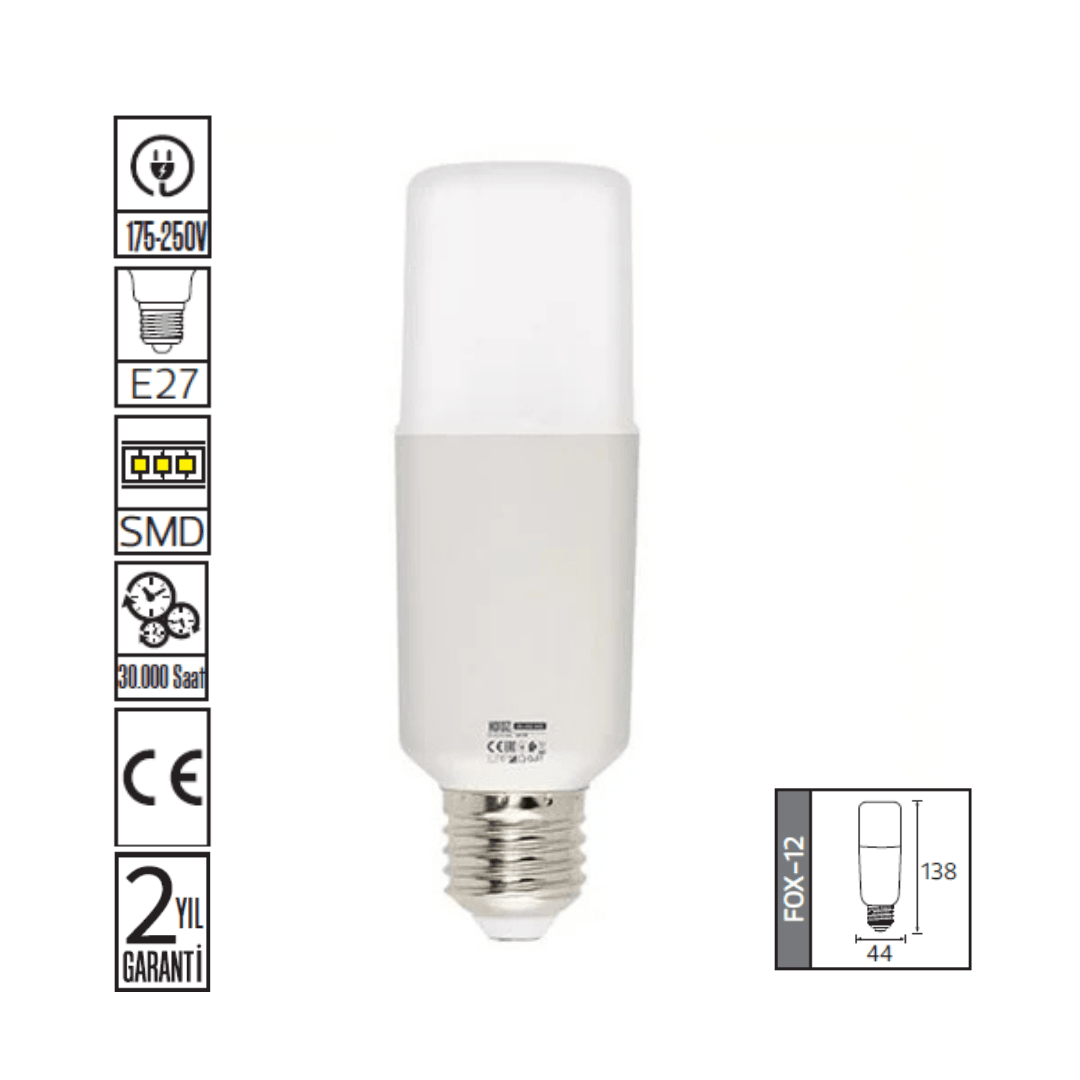 12W Fox Led Ampul Beyaz Işık 6400K E27 Duylu