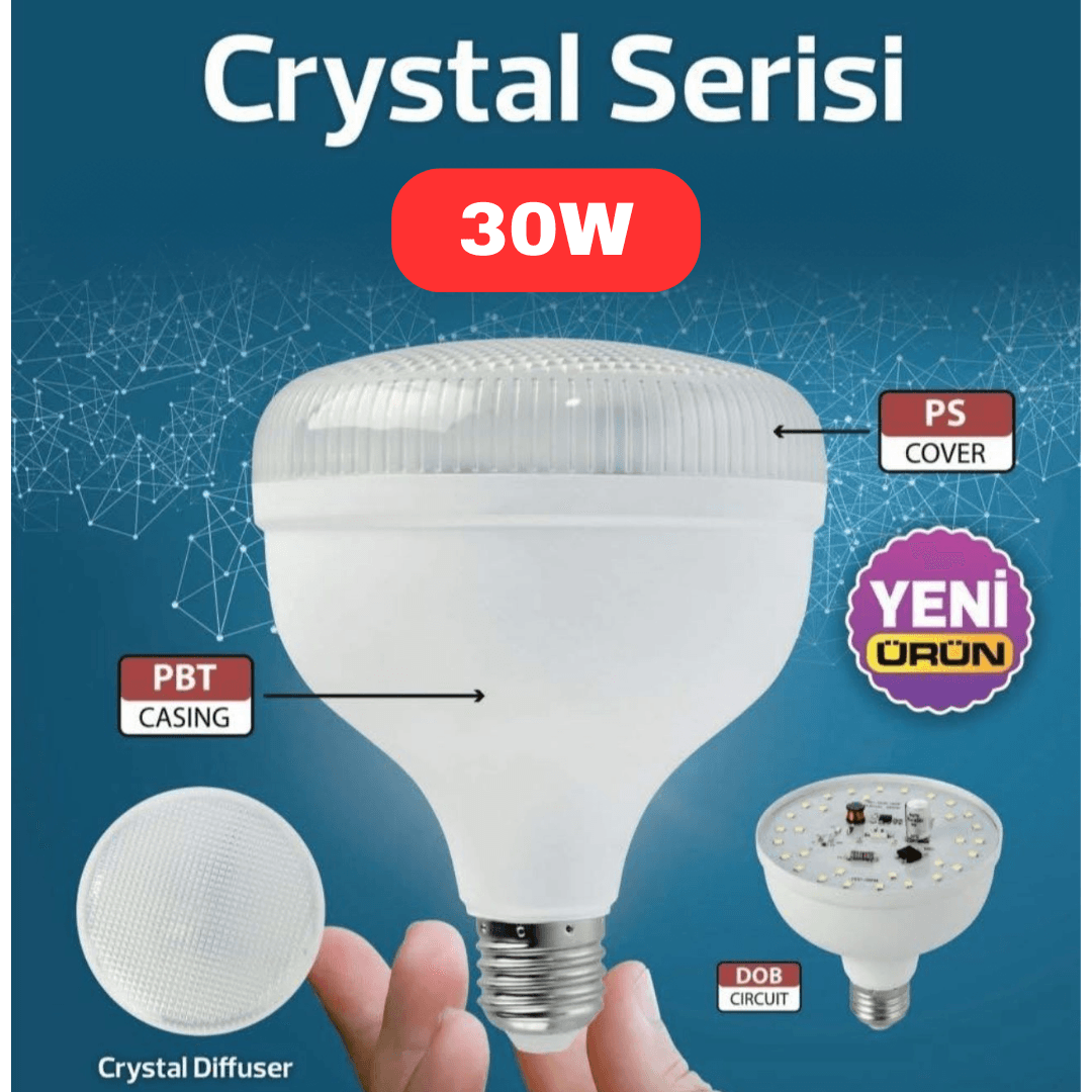 30W Crystal Led Ampul Beyaz Işık 6400K E27 Duylu