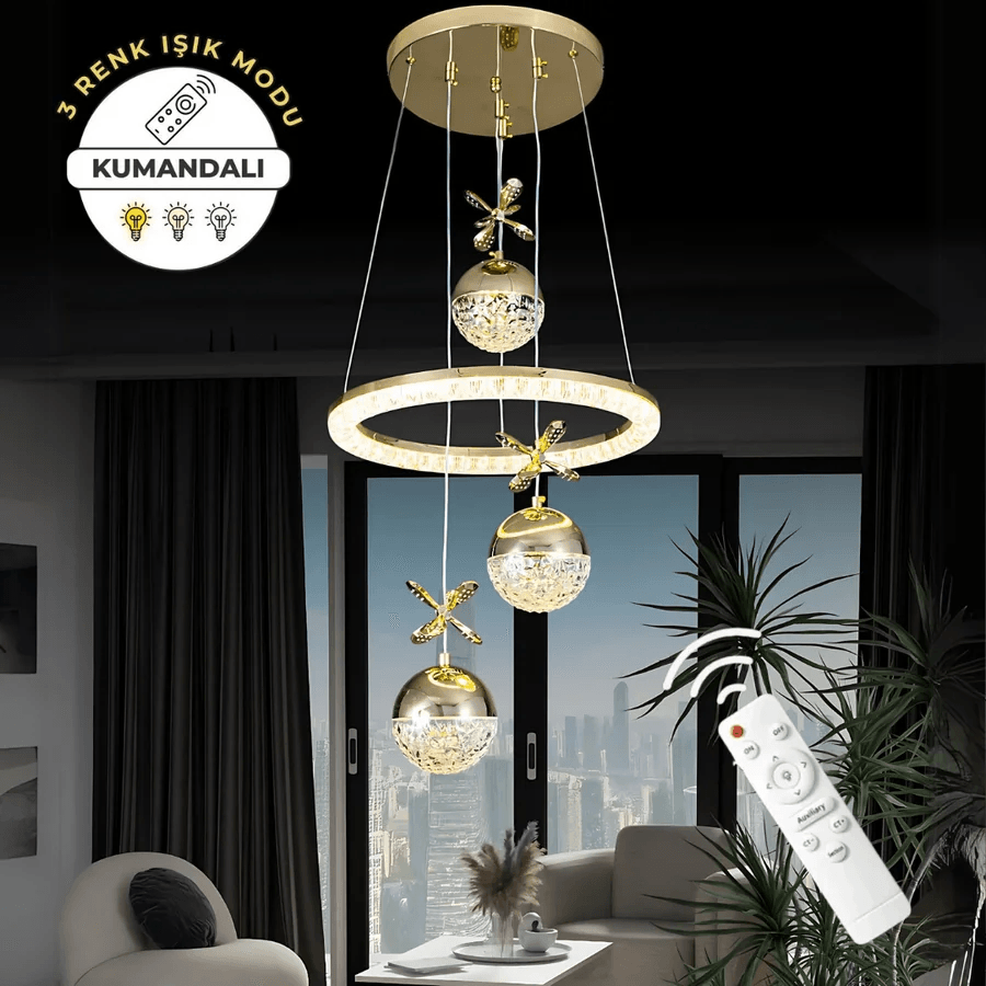 Clarity Gold Lüks Kumandalı Dimmerli 3 Renk Ledli Avize