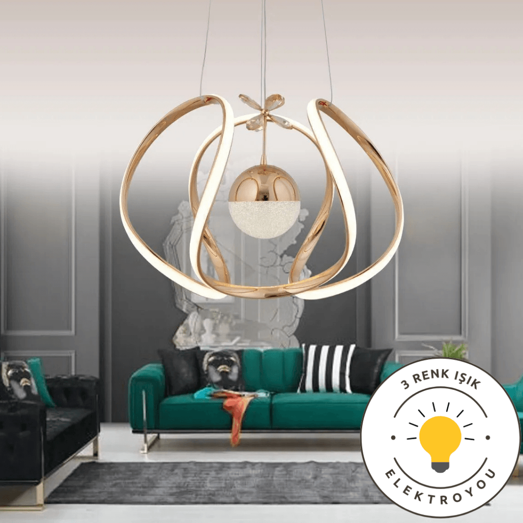 Glow Gold Kaplama 3 Renk Ledli Modern Özel Tasarım Sarkıt Led Avize