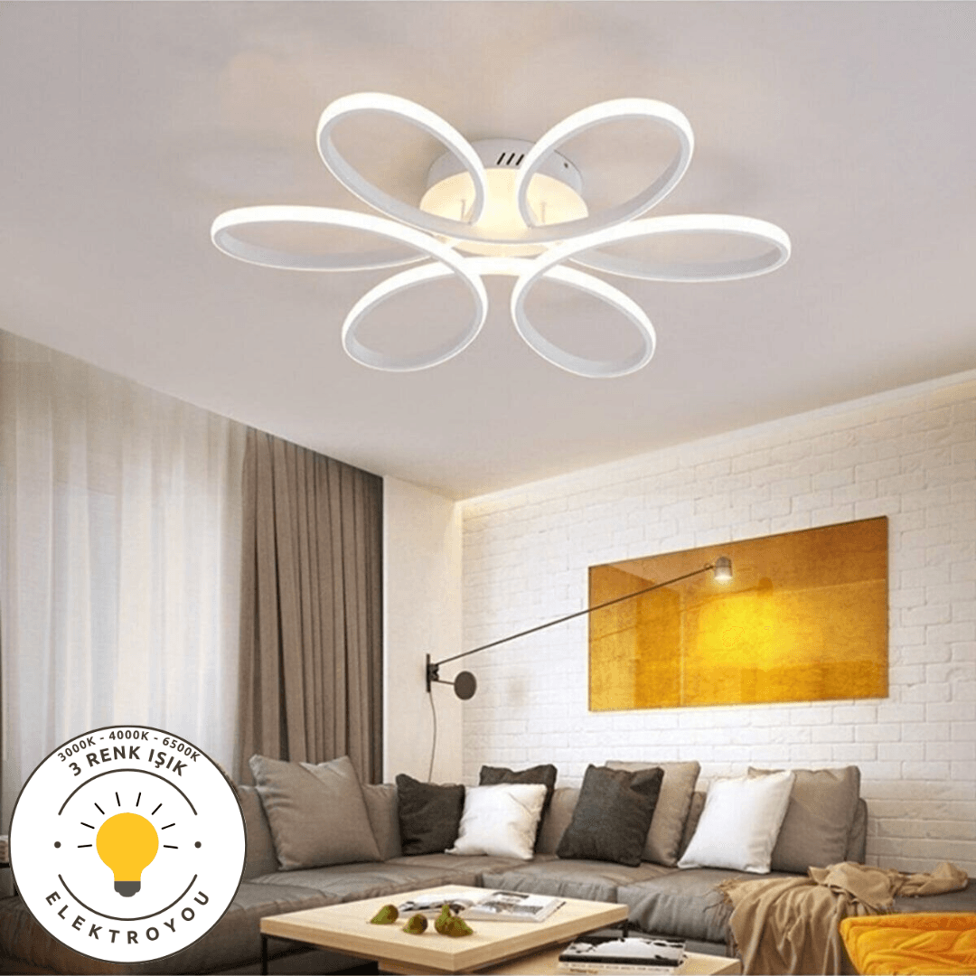 Nipul Beyaz Plafonyer Modern Ultra Süper 3 Renk Işıklı Ledli Avize