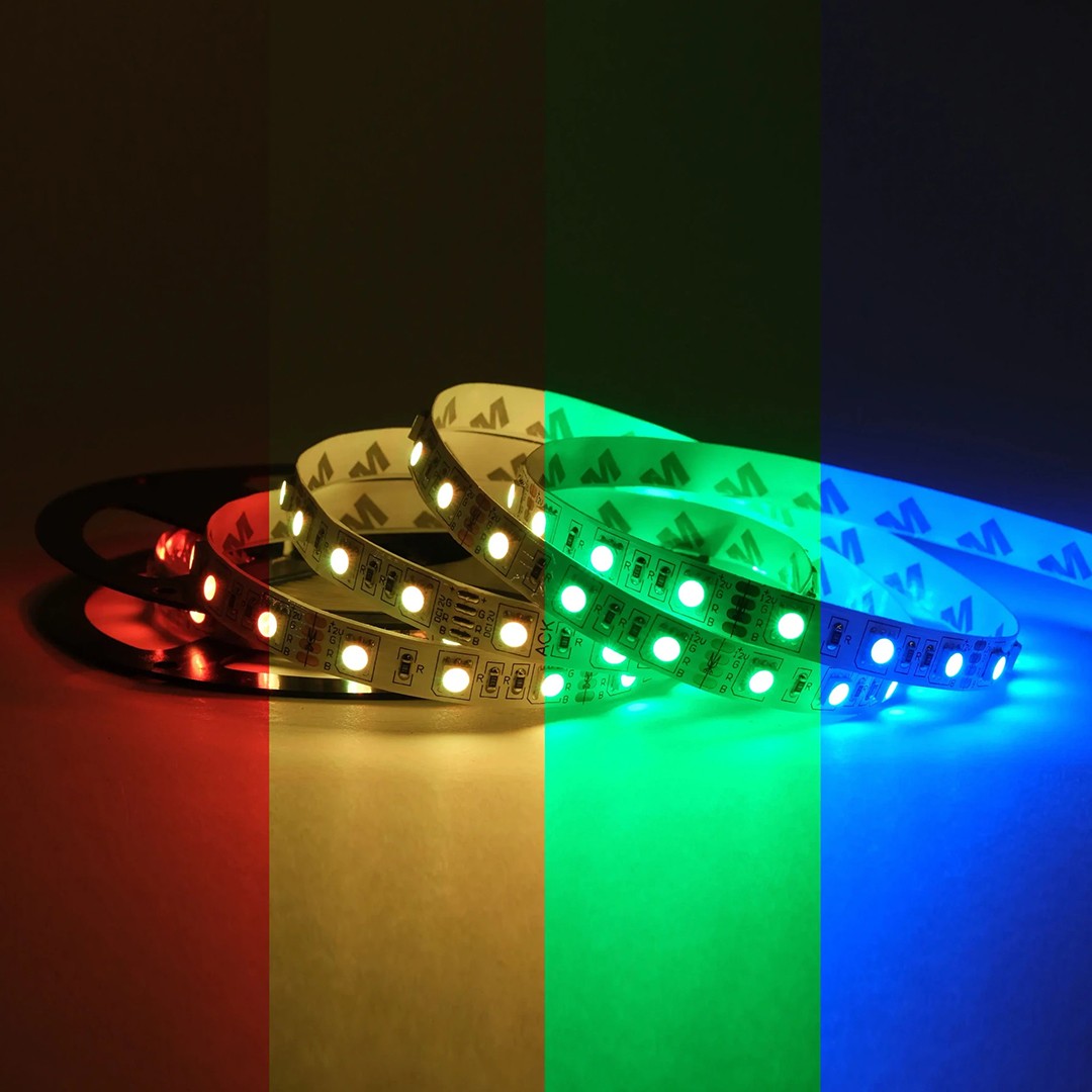 ACK Üç Çip 60 LED li Şerit LED RGB 12V 14.4W 5m