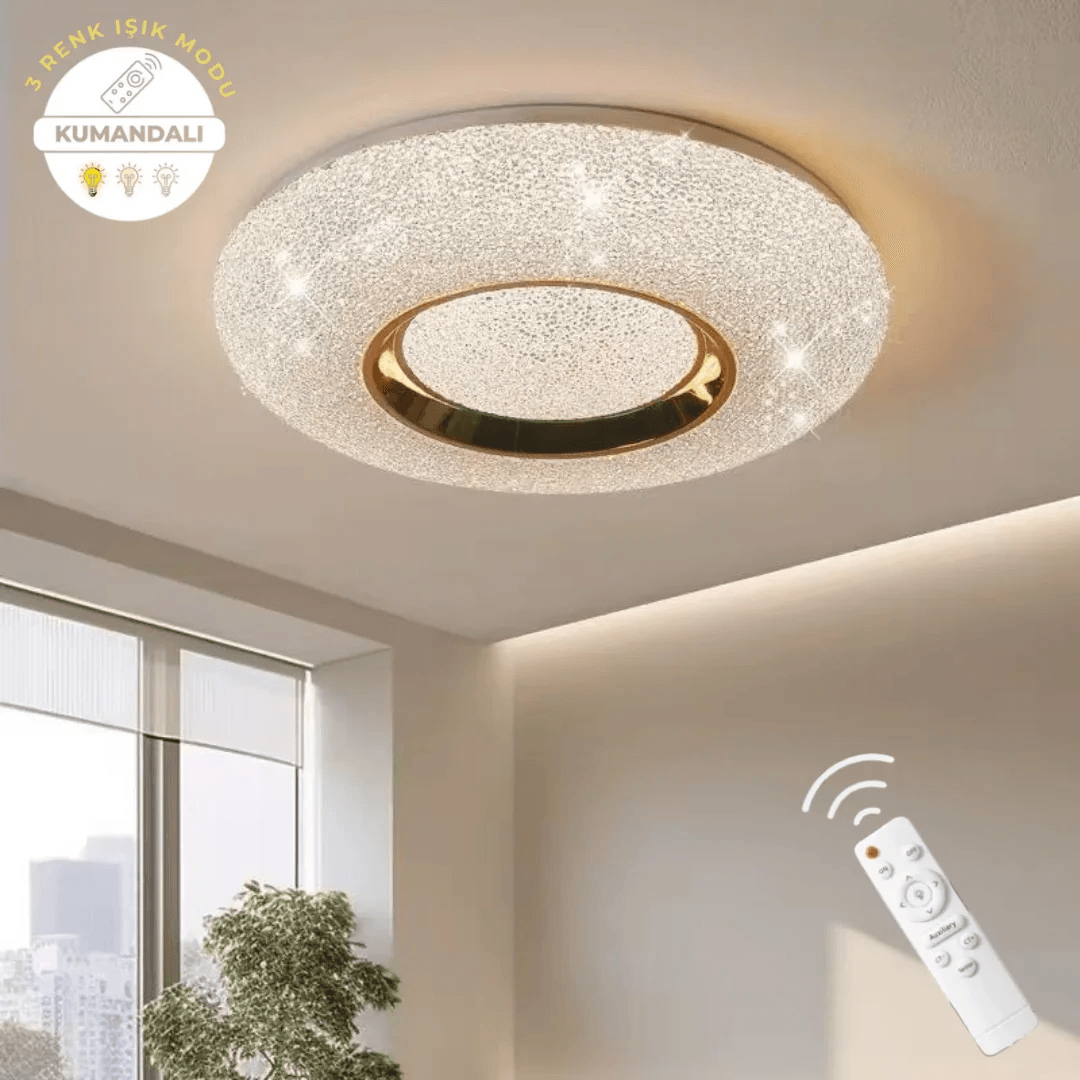 Lara Gold Uzaktan Kumandalı 3 Renk 40 cm Led Avize