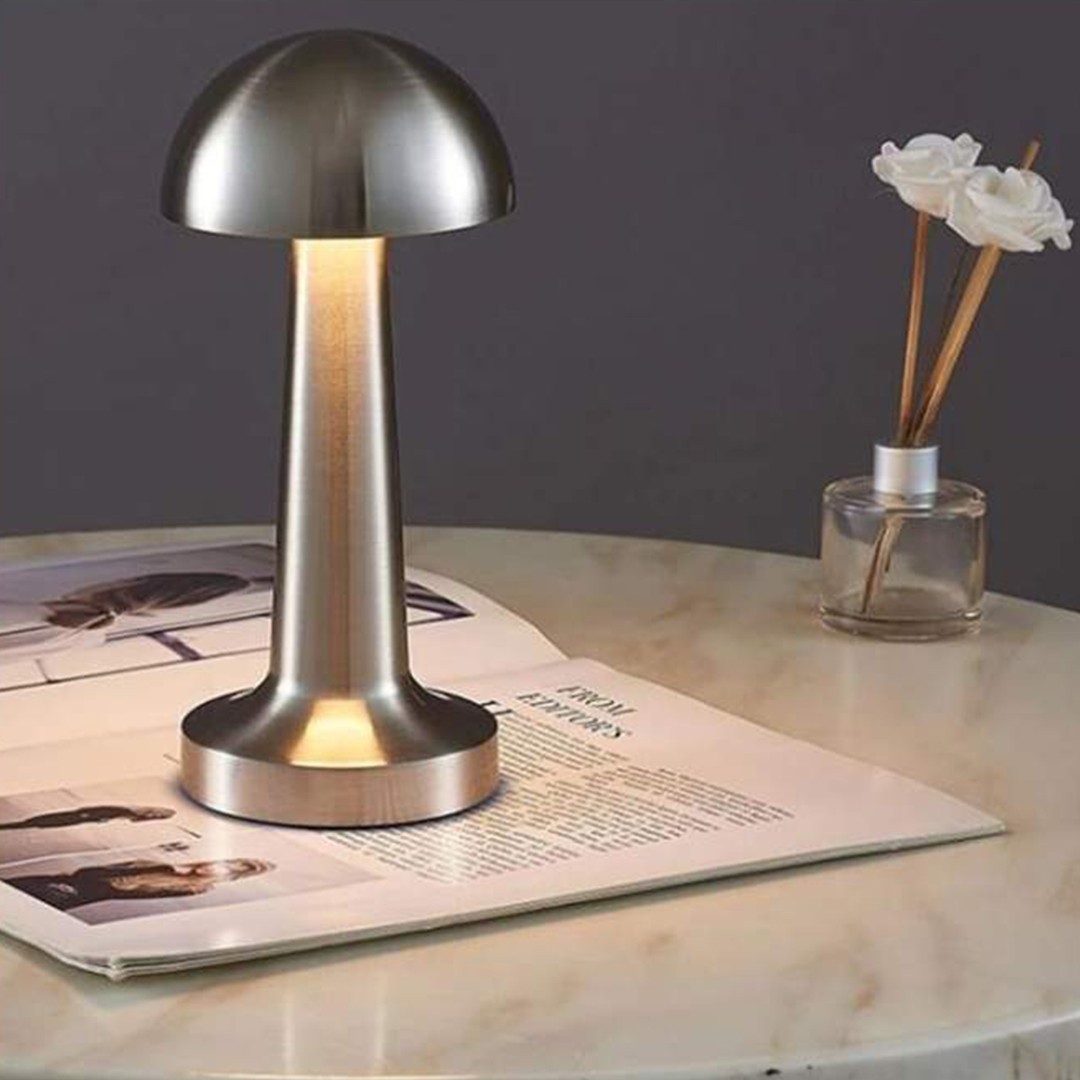 Şarjlı Masa Lambası | Dekoratif Dokunmatik Mantar Masa Lambası Gümüş Renk
