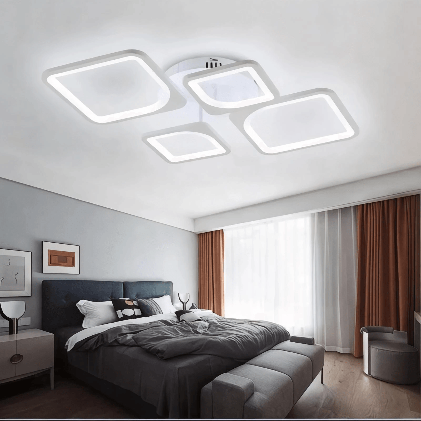Reform-2+2 Beyaz Plafonyer Lüks Modern 4'LÜ 3 Renk Ledli Avize