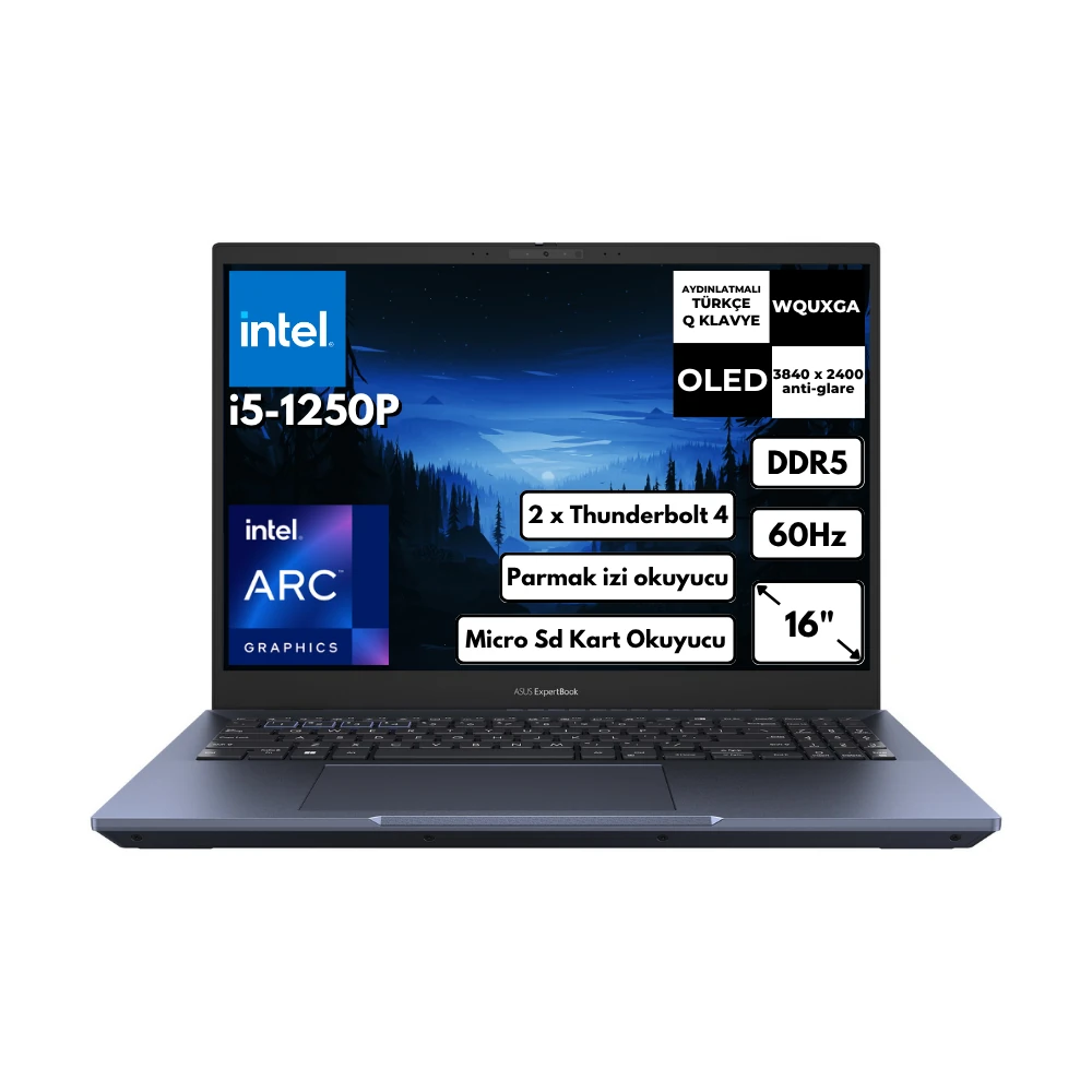 Asus ExpertBook B5 i5-1250P 40 GB 512 GB SSD Arc A350M 16" WQUXGA Windows 11 Home Notebook B5602CBN-L20164AT37 cover pic