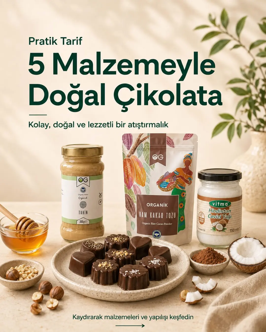 Bu yazımızda yalnızca birkaç malzeme ile hazırlanabilecek doğal çikolata tarifini paylaşıyoruz.