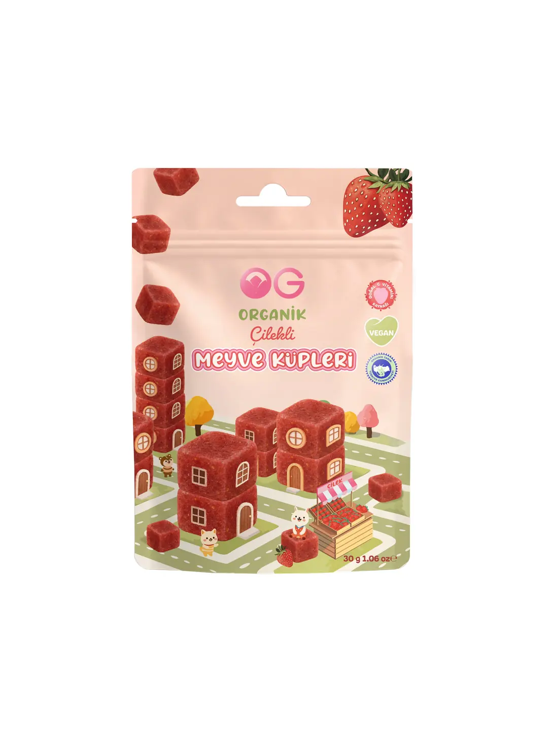 Og Organik Çilekli Meyve Küpleri 30 GR