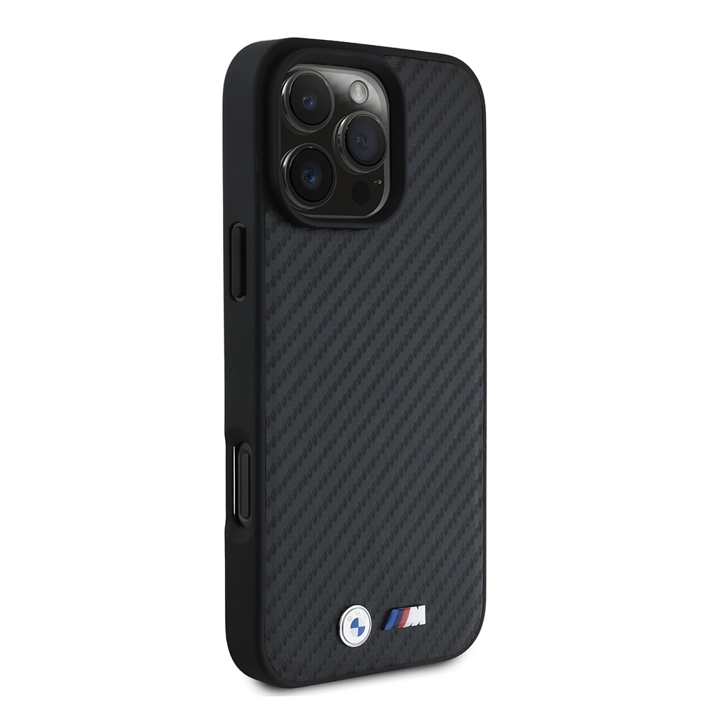 Apple iPhone 16 Pro Max Kılıf BMW Orjinal Lisanslı Karbon Fiber Tasarımlı ve Metal Logolu PU Deri Kapak