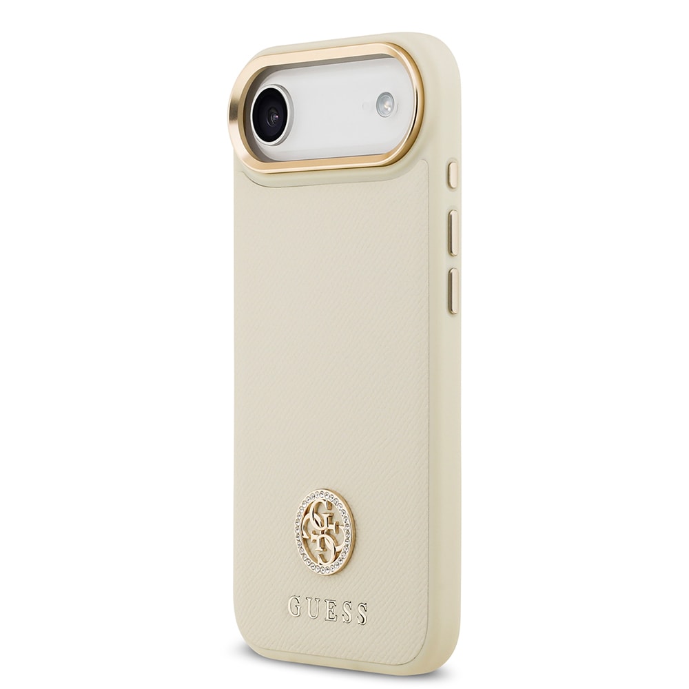 Apple iPhone 17 Air Kılıf Guess Orjinal Lisanslı M-safe Şarj Özellikli Grained Yazı ve Taşlı 4G Logolu Kapak
