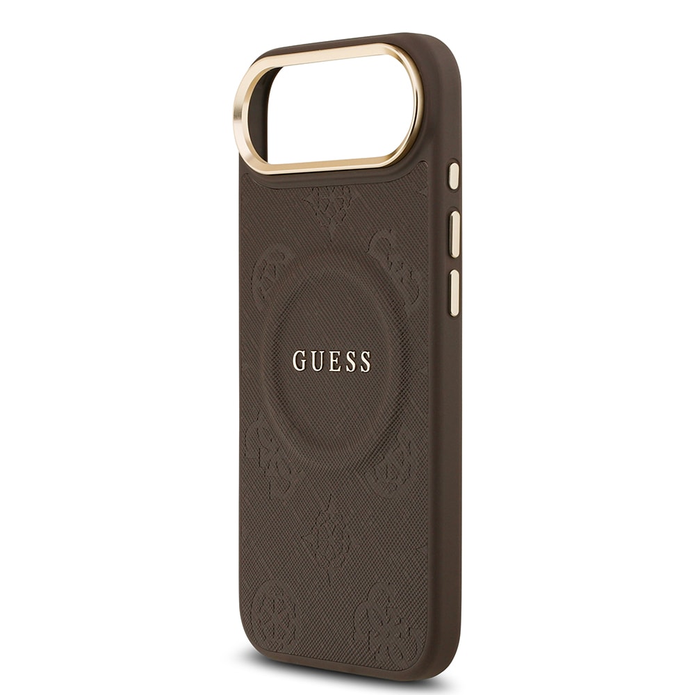 Apple iPhone 17 Air Kılıf Guess Orjinal Lisanslı M-safe Şarj Özellikli Sıcak Baskılı Yazı Logolu PU Deri Peony Kapak