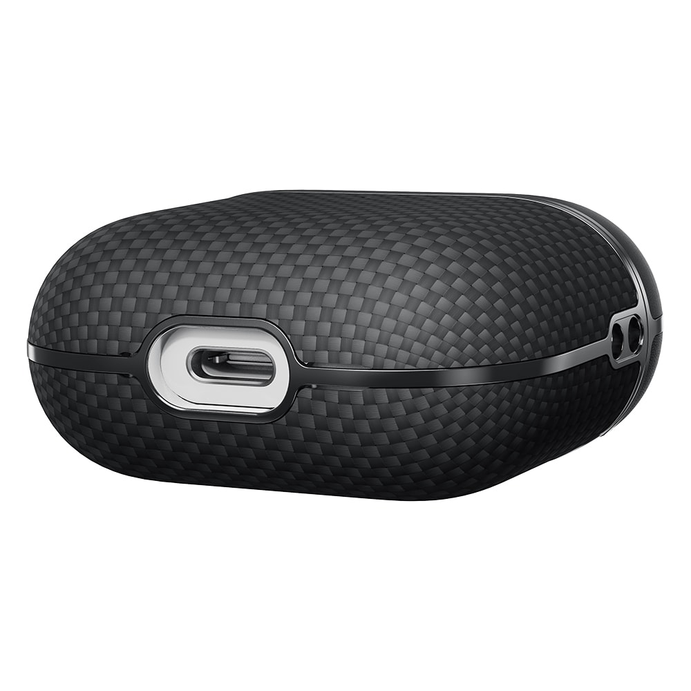 Apple Airpods Pro 2 Kılıf 1500D Aramid Fiber Pitaka Ultra-Slim Classic Serisi Black-Grey Twill Kapak