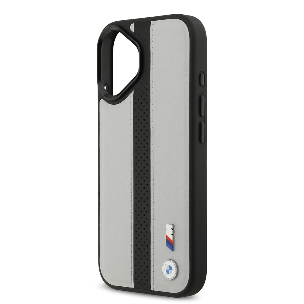 Apple iPhone 17 Kılıf BMW Orjinal Lisanslı M-safe Şarj Özellikli Deri Arka Yüzey Metal Logolu Delikli Şerit Tasarımlı Kapak