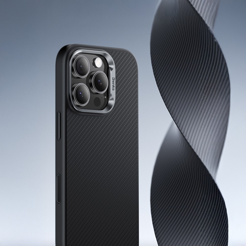 Apple iPhone 16 Pro Max Kılıf Karbon Fiber M-safe Şarj Özellikli Kamera Kontrol Butonlu Benks Hybrid ArmorPro 600D Kevlar Kapak