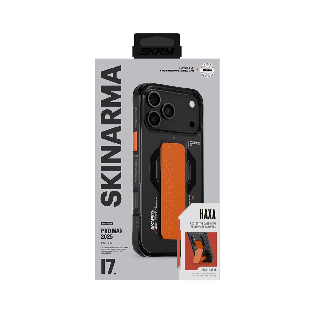 Apple iPhone 17 Pro Max Kılıf Skinarma M-Safe Şarj Özellikli Airbag Tasarımlı Standlı Haxa Kapak