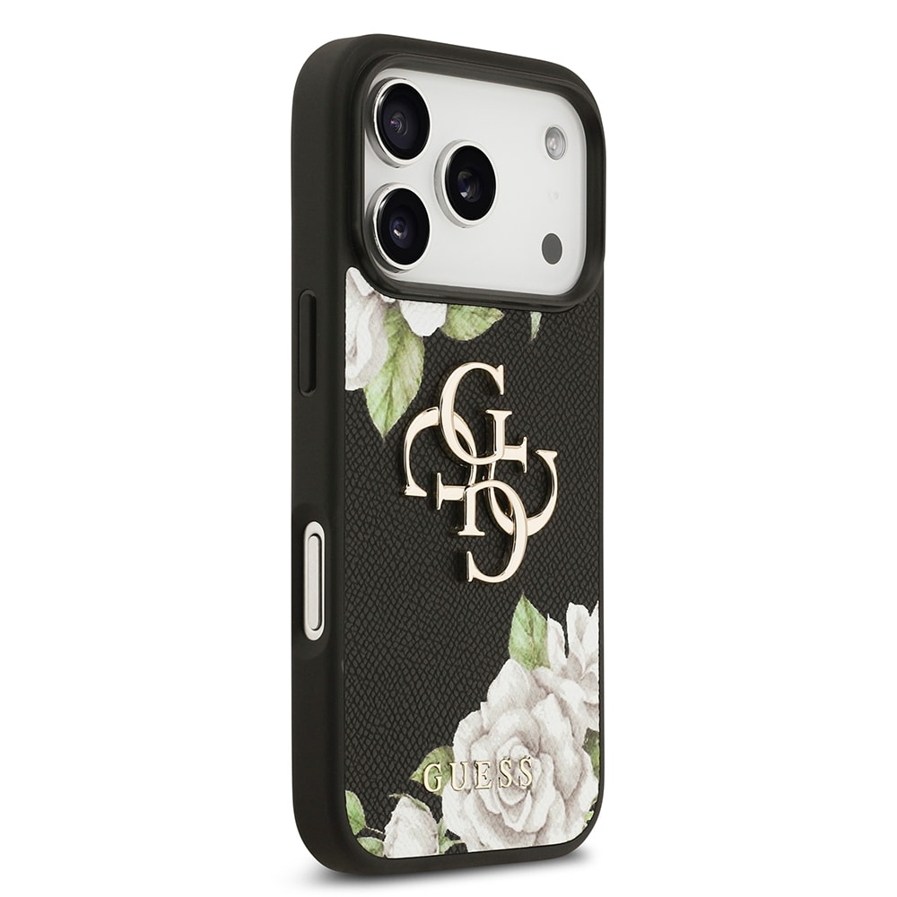 Apple iPhone 17 Pro Kılıf Guess Orjinal Lisanslı Gül Baskılı Büyük Metal Logo Dizaynlı Kapak