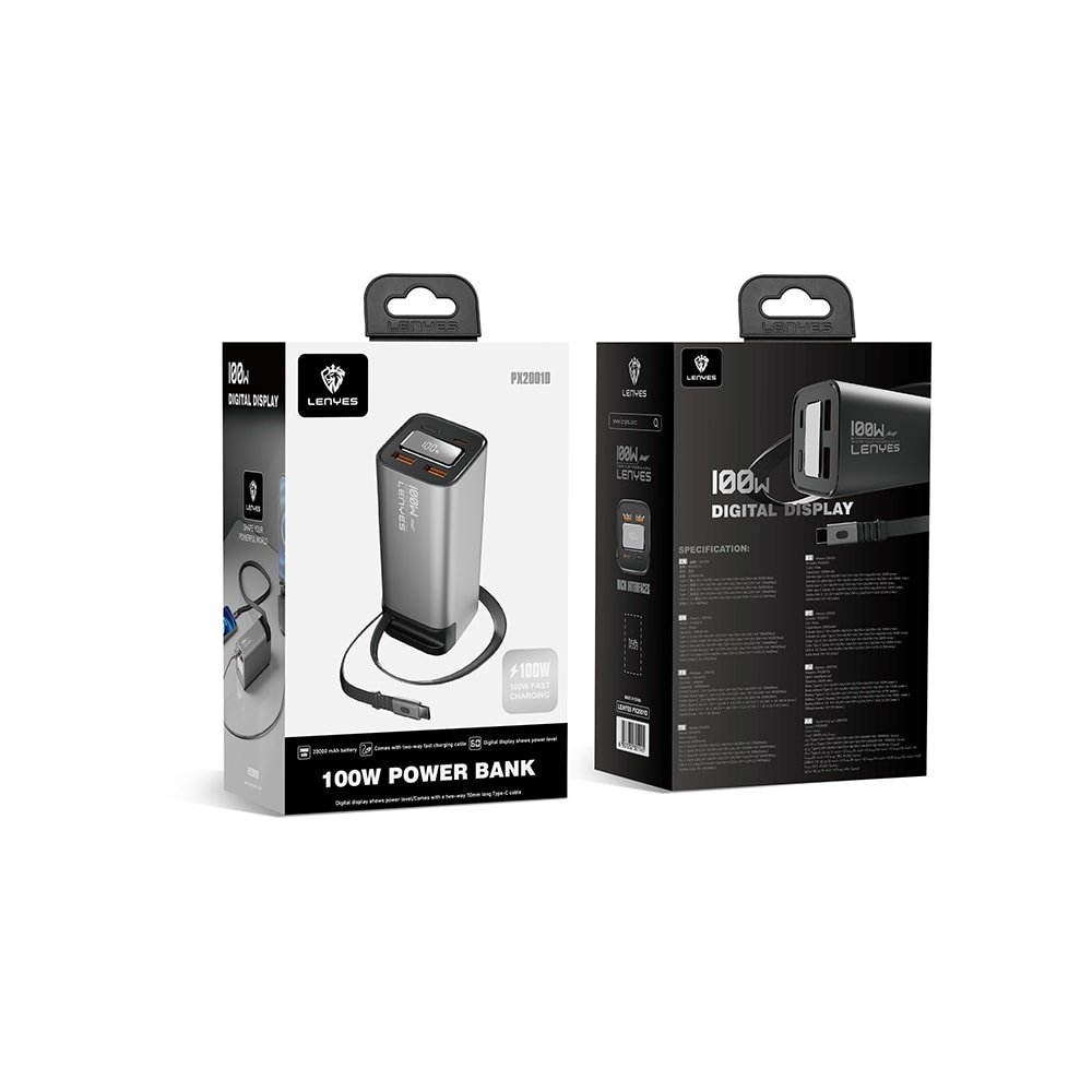 Lenyes PX2001D Hızlı Şarj Özellikli Dijital LED Göstergeli Taşınabilir Powerbank 100W 20000mAh