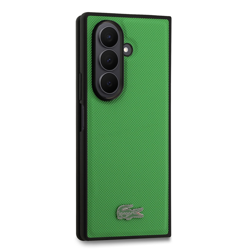 Galaxy Z Fold 7 Kılıf Lacoste Orjinal Lisanslı M-safe Şarj Özellikli Pike Desenli Arka Yüzey İkonik Timsah Metal Logolu Kapak
