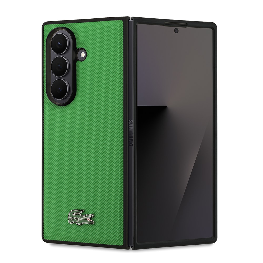 Galaxy Z Fold 7 Kılıf Lacoste Orjinal Lisanslı M-safe Şarj Özellikli Pike Desenli Arka Yüzey İkonik Timsah Metal Logolu Kapak