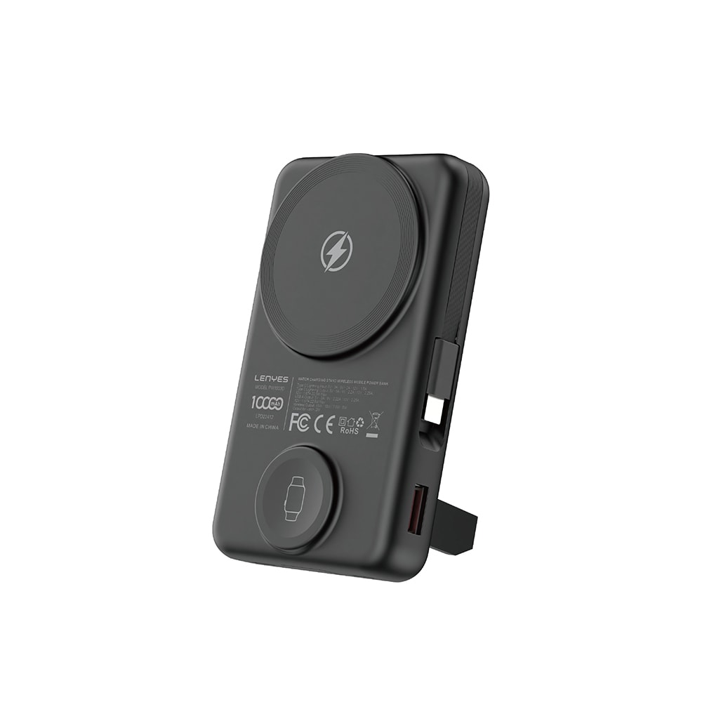 Lenyes PW1003D 22.5W Dijital LED Ekranlı Akıllı Saat Kablosuz Şarj Özellikli Standlı Wireless Powerbank 15W 10000mAh image