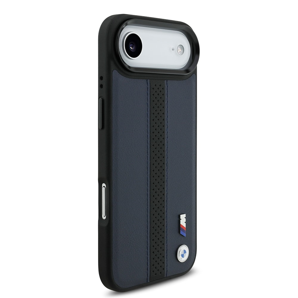 Apple iPhone 17 Air Kılıf BMW Orjinal Lisanslı M-safe Şarj Özellikli Deri Arka Yüzey Metal Logolu Delikli Şerit Tasarımlı Kapak