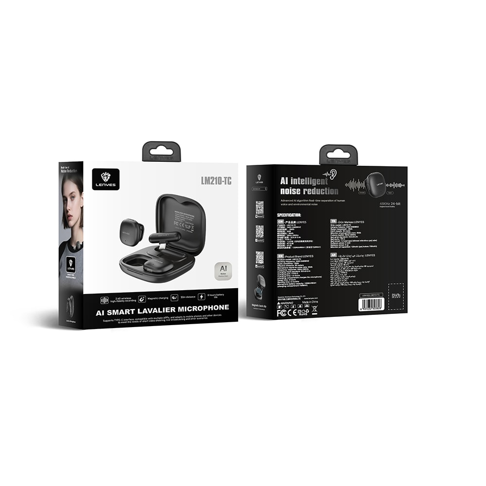 Lenyes LM210 Type-C Portlu Yapay Zeka Gürültü Önleyici Özellikli Kablosuz Yaka Mikrofonu