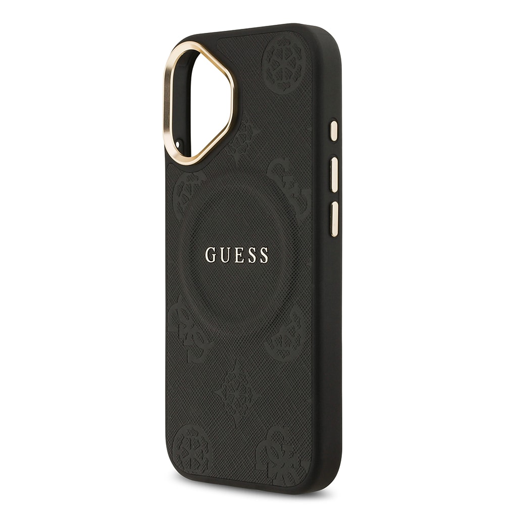 Apple iPhone 17 Kılıf Guess Orjinal Lisanslı M-safe Şarj Özellikli Sıcak Baskılı Yazı Logolu PU Deri Peony Kapak