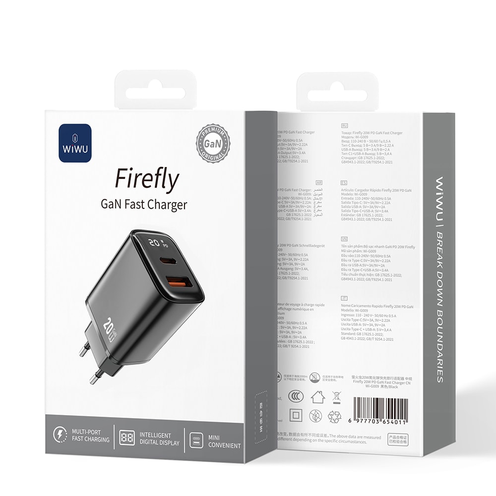 Wiwu Wi-G009 Firefly Serisi GaN Tech PD Hızlı Şarj Özellikli Şarj Başlığı 20W