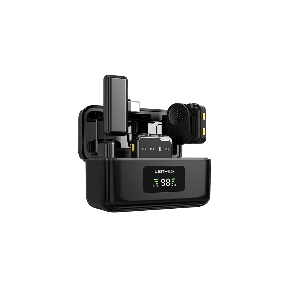 Lenyes LM205 2in1 Type-C Şarj Portlu Yapay Zeka Gürültü Engelleyicili Type-C ve Lightning Bağlantılı Kablosuz Yaka Mikrofonu image