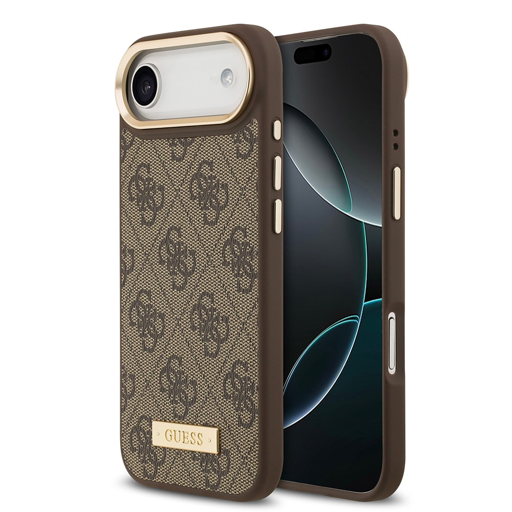 Apple iPhone 17 Air Kılıf Guess Orjinal Lisanslı M-safe Şarj Özellikli 4G Desenli PU Metal Plaka Klasik Logolu Kapak image