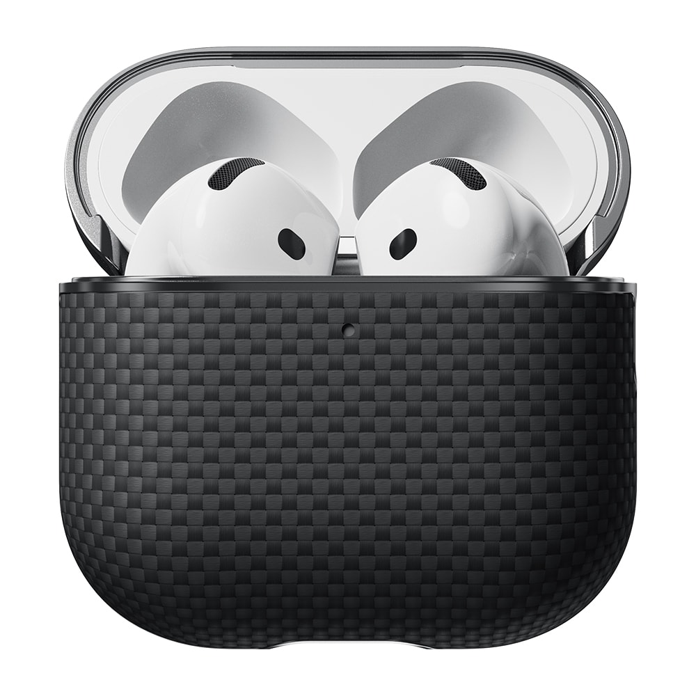 Apple Airpods 4 Kılıf 1500D Aramid Fiber Pitaka Ultra-Slim Classic Serisi Black-Grey Twill Kapak