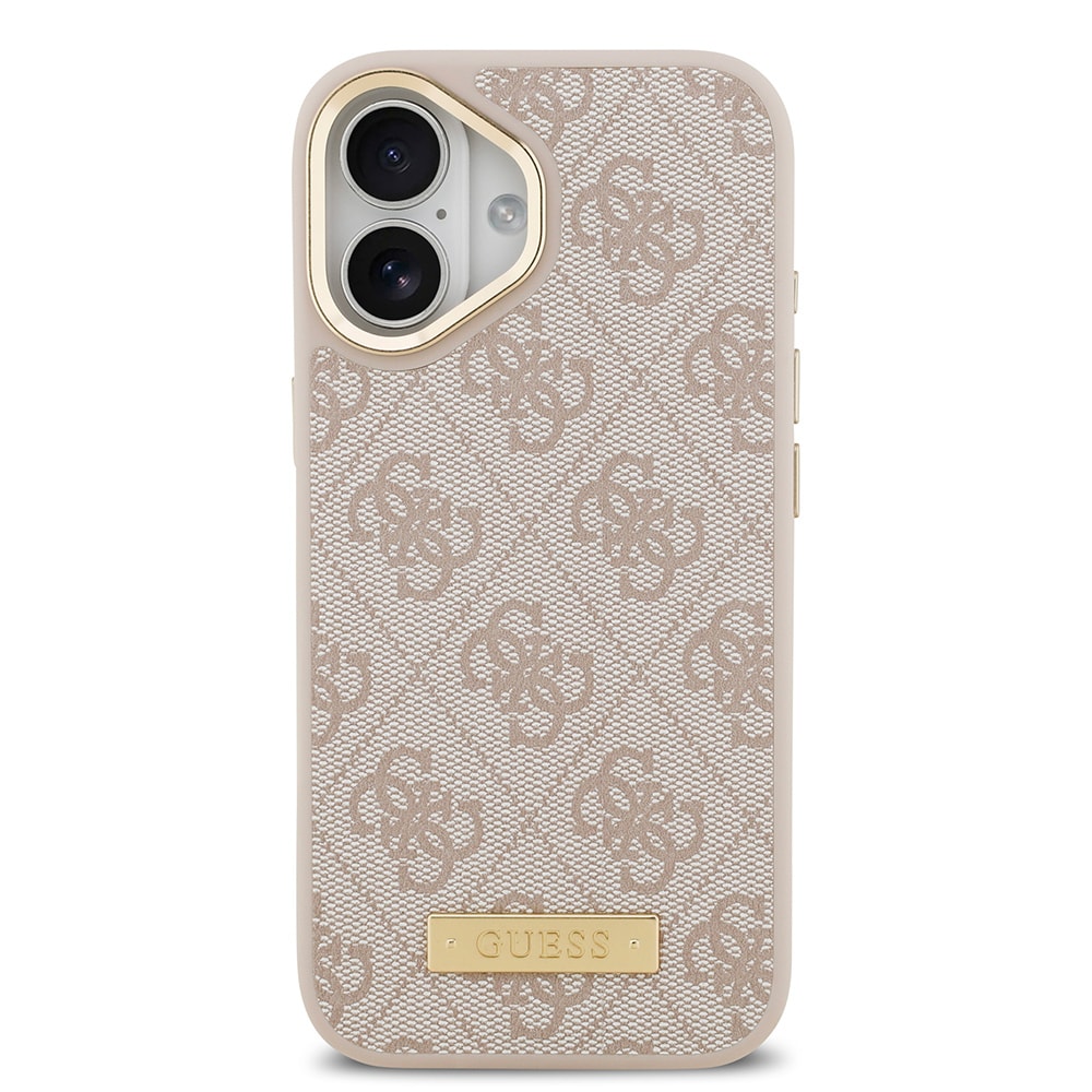 Apple iPhone 17 Kılıf Guess Orjinal Lisanslı M-safe Şarj Özellikli 4G Desenli PU Metal Plaka Klasik Logolu Kapak