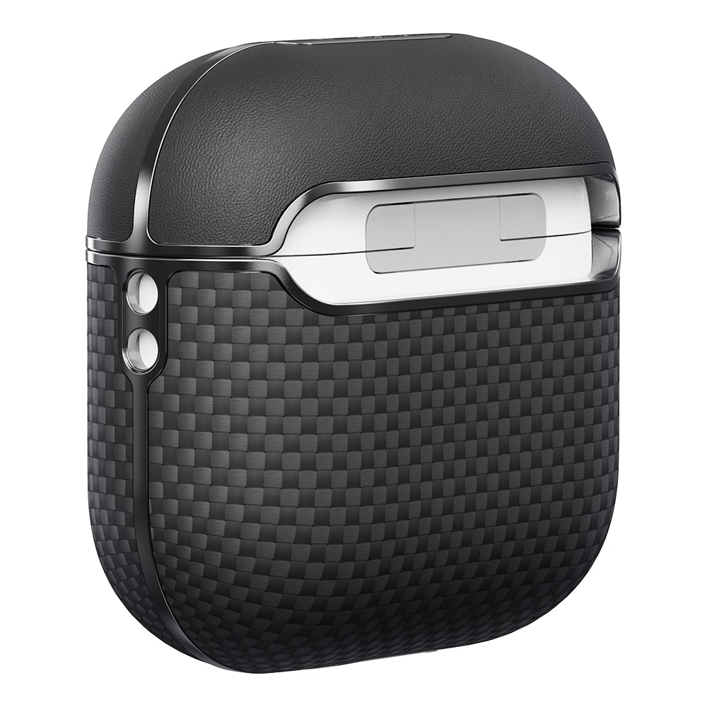 Apple Airpods Pro 2 Kılıf 1500D Aramid Fiber Pitaka Ultra-Slim Classic Serisi Black-Grey Twill Kapak
