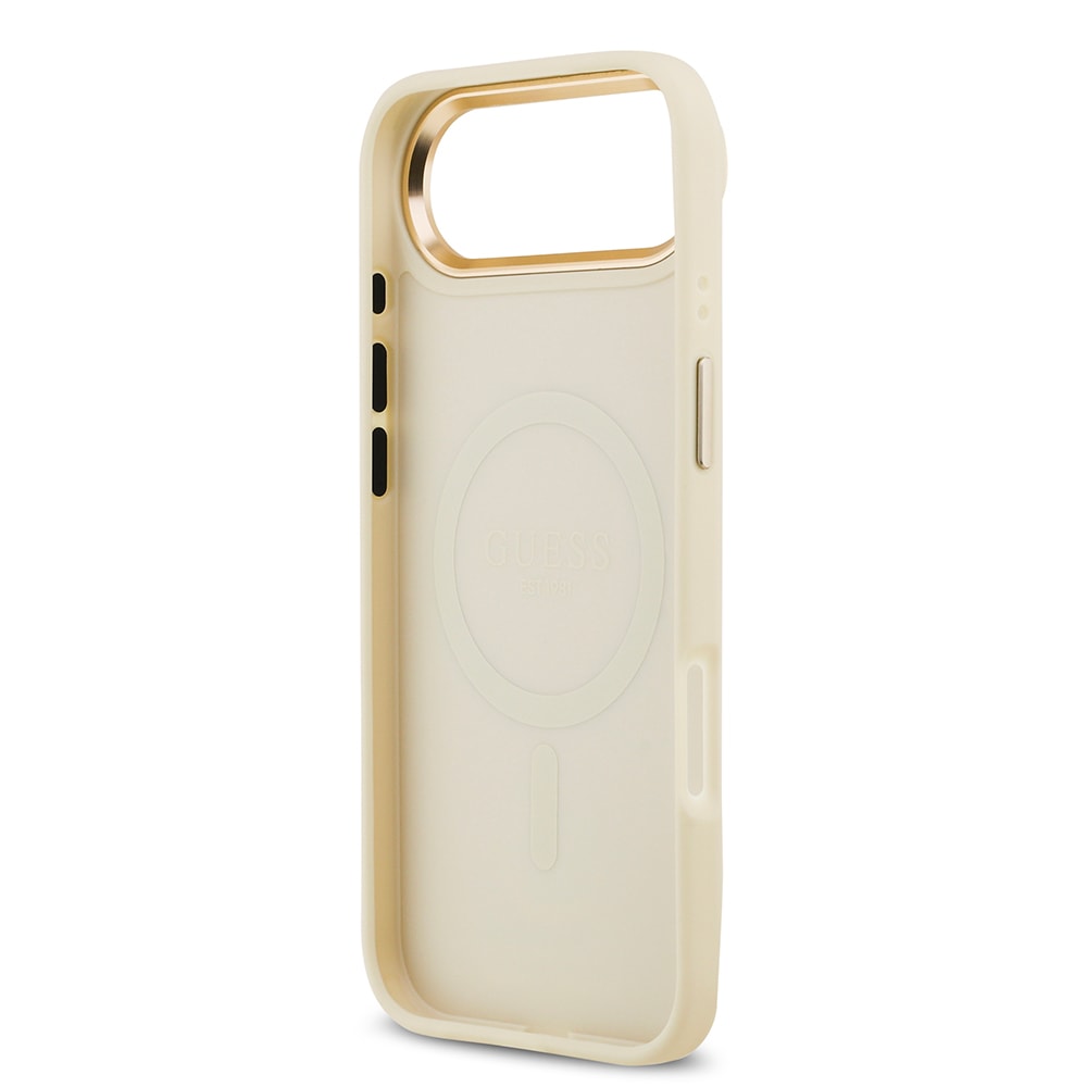 Apple iPhone 17 Air Kılıf Guess Orjinal Lisanslı M-safe Şarj Özellikli Grained Yazı ve Taşlı 4G Logolu Kapak