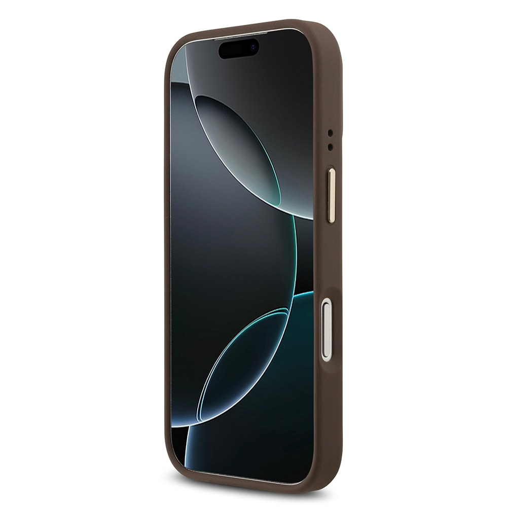 Apple iPhone 17 Pro Kılıf Guess Orjinal Lisanslı M-safe Şarj Özellikli Grained Yazı ve Taşlı 4G Logolu Kapak