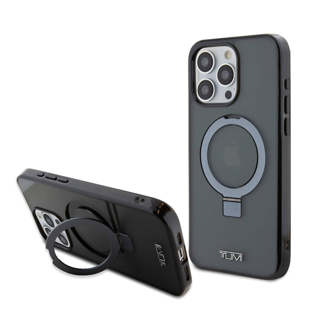 Apple iPhone 15 Pro Max Kılıf TUMI Orjinal Lisanslı M-safe Şarj Özellikli PC TPU Metal Logolu Ring Standlı Kapak image