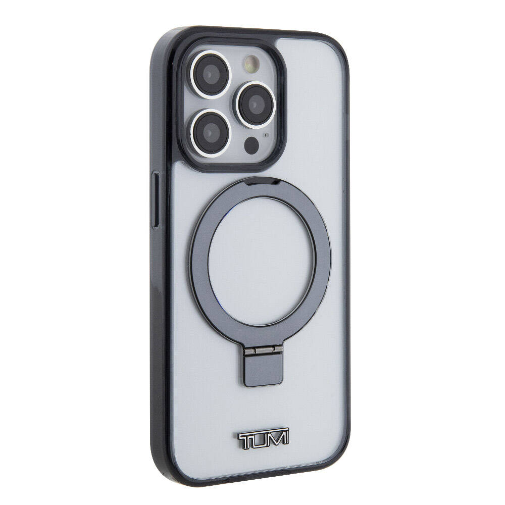 Apple iPhone 15 Pro Max Kılıf TUMI Orjinal Lisanslı M-safe Şarj Özellikli Metal Logolu Ring Standlı Silikon Kapak